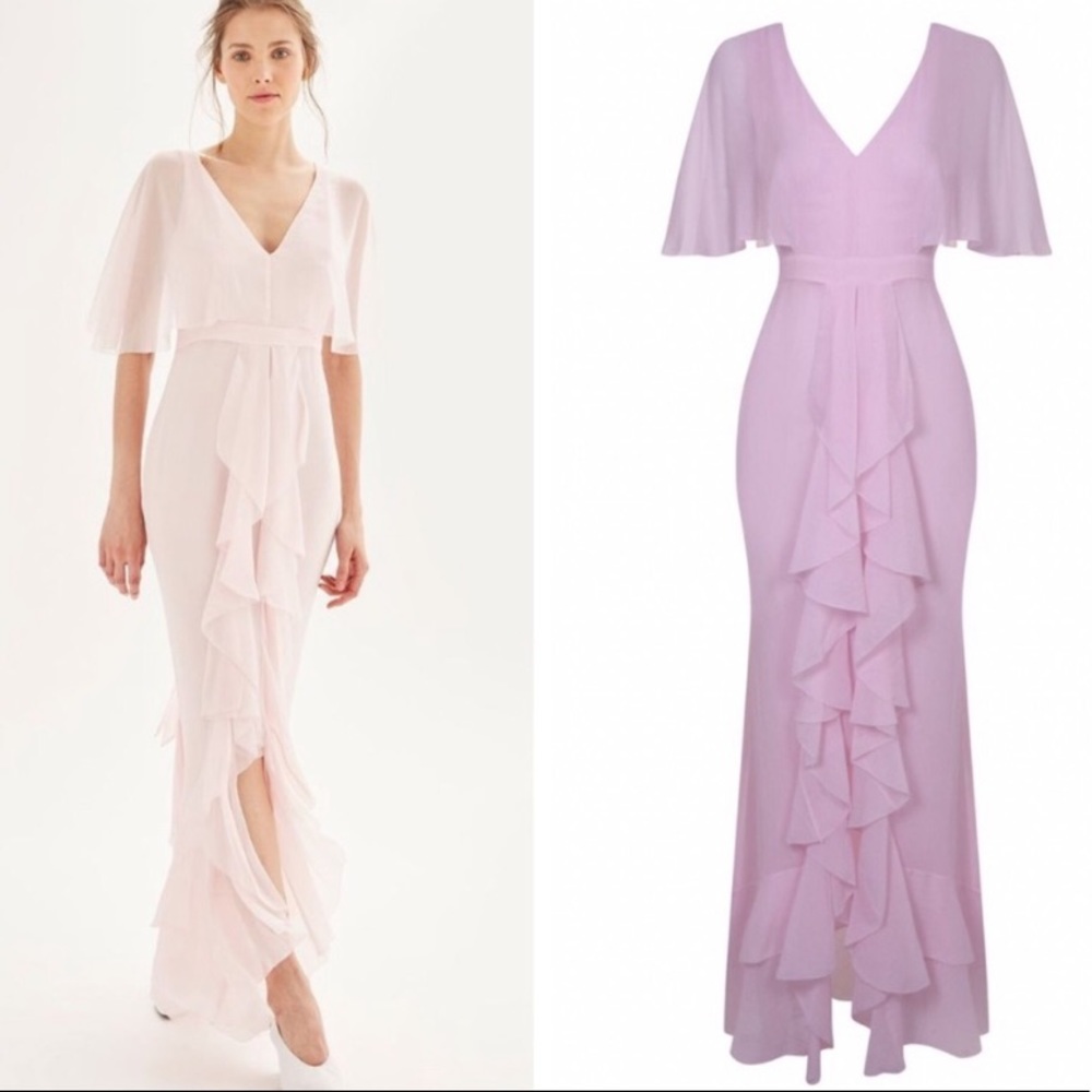 Topshop Angel Ruffle Sleeve Pink Gown Dress Sz 10